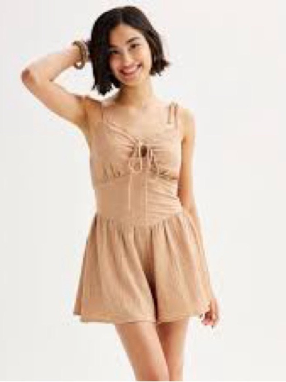 love, Fire Mauve-Tan Smocked Romper